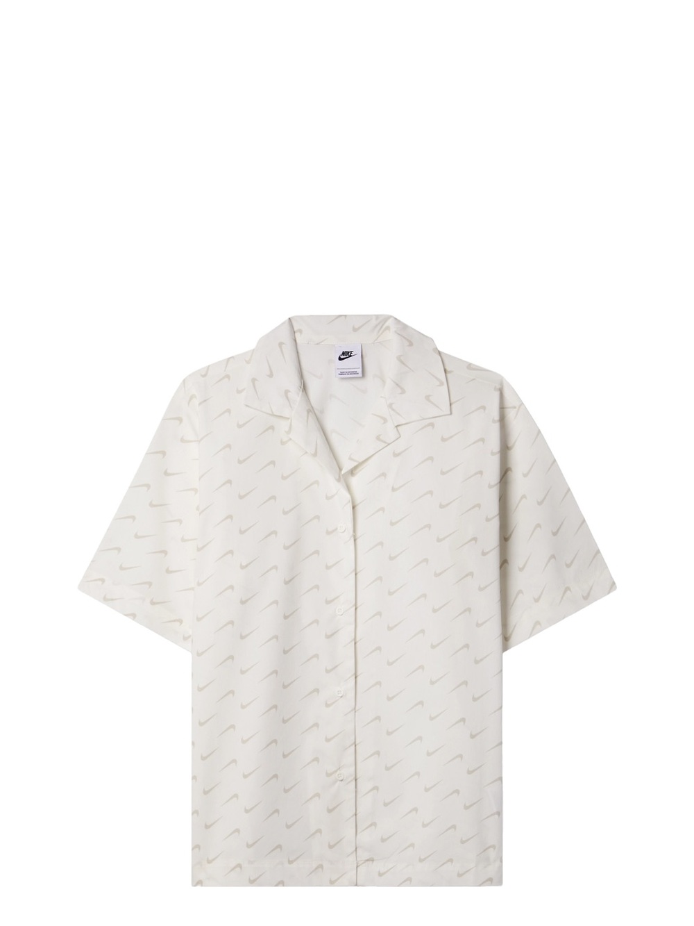 Nike White Short Sleeve Button-Down Shirt with Subtle Swoosh Print
